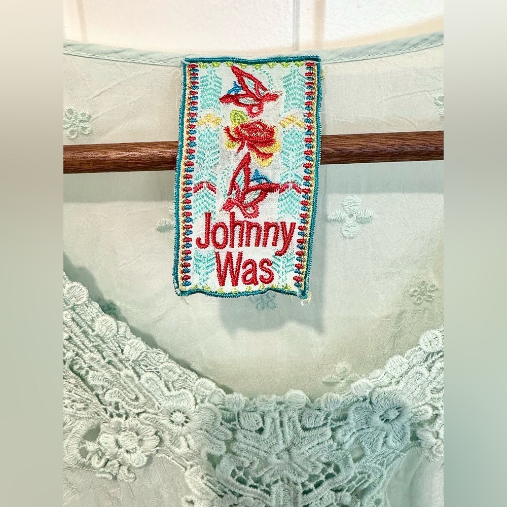 Johnny Was Kelso Eyelet Tunic Womens Sz S Short Sleeve Long Top in Arctic Mist - Picture 3 of 12